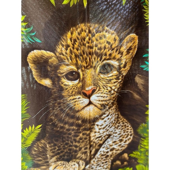 Vintage Wesco-Reltex Leopard Cub Jungle Safari Fabric Panel for tapestry sewing - Picture 3 of 4